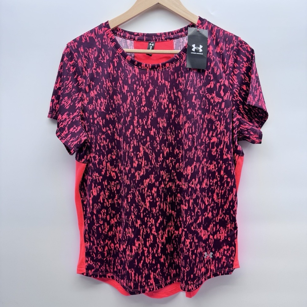 Under Armour UA Speedstride Printed SS Womens XL Red/Black Sweatgear Short Sleev